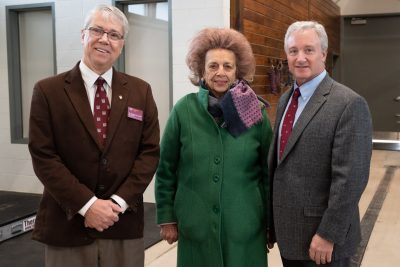 Veterinary college's interim dean Gregory B. Daniel, Miss Beverly "Peggy" Steinman, and Michael Erskine, EMC director