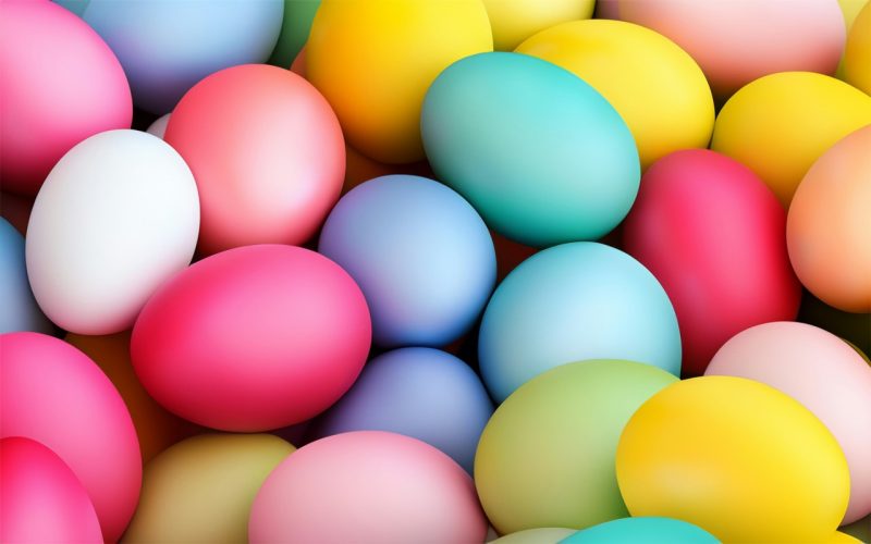 Pink, green, yellow, blue colored eggs