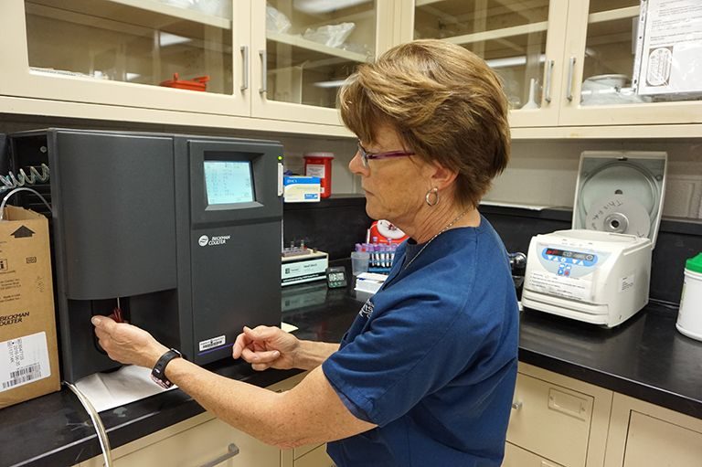 Clinical Diagnostic Lab team member working in the lab